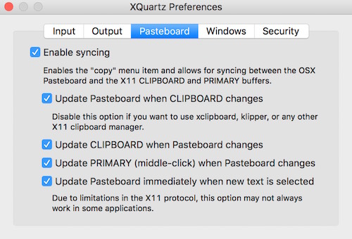 XQuartz Preferences Pane Screenshot